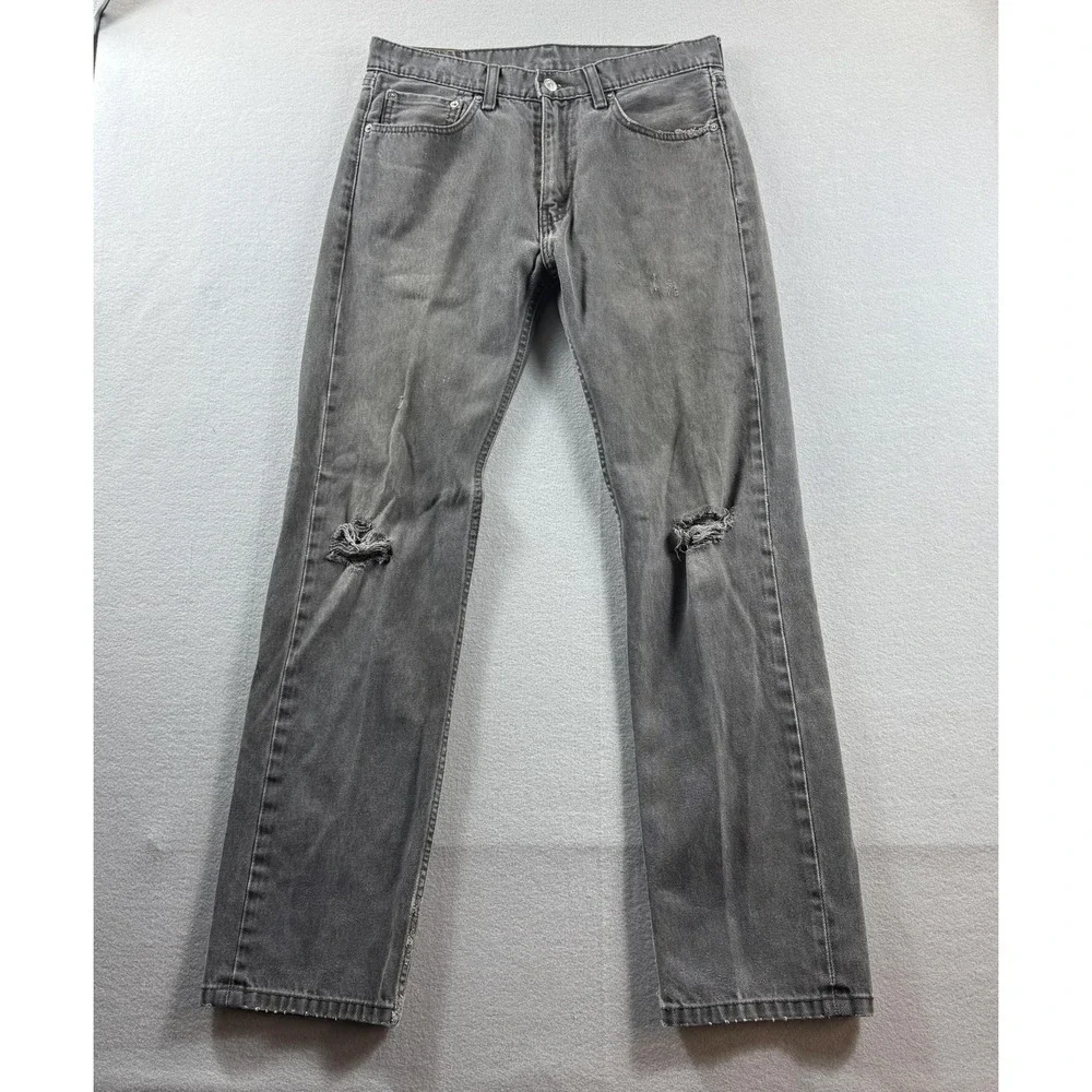 Levis 505 Jeans Mens 32x31 Gray Medium Wash Regular Straight Distressed Denim